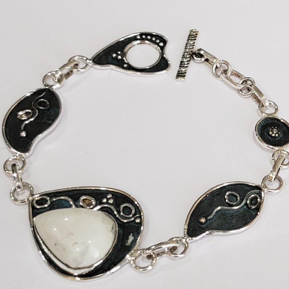 Opal bracelet, 925 silver white opal bracelet, Silver bracelet